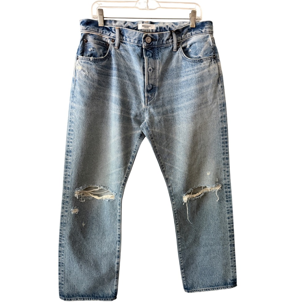 Moussy Vintage MV Belmont Straight Jeans Light Blue Distressed 30 540GSC11-2180